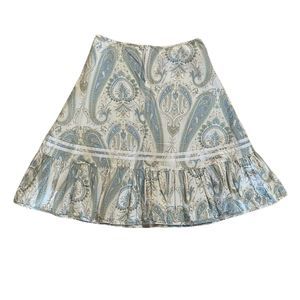 Split A-Line Cute Skirt ~ Sz 5 ~ White ~ Knee Length ~ Paisley ~ Zip